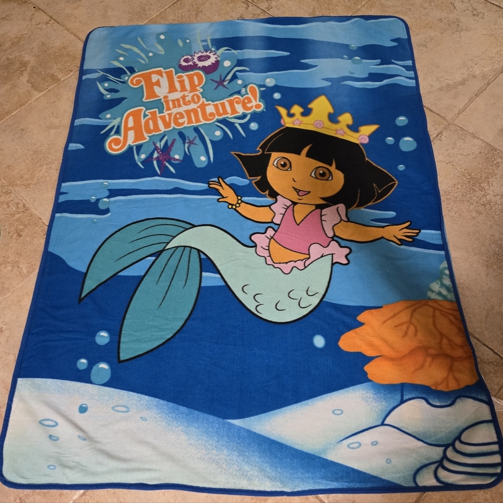 Dora the Explorer Blue Mermaid Plush Kids Blanket - Flip into Adventure